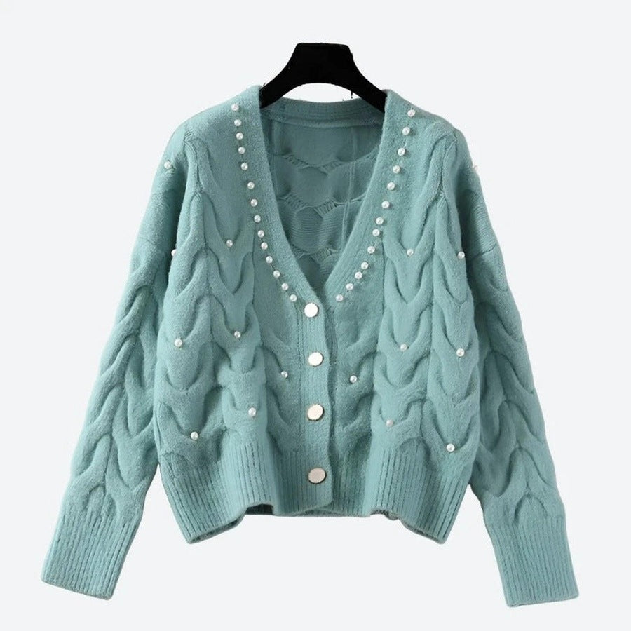 Cozy Pearl-Embellished Knit Cardigans