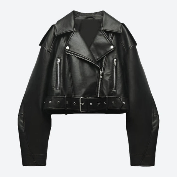 Cropped Belted Faux Leather Jackets