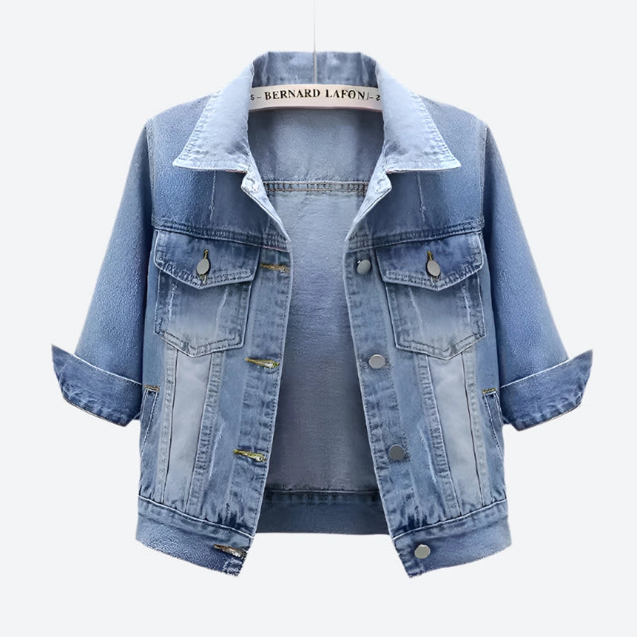 Cropped Button-Up Casual Denim Jackets