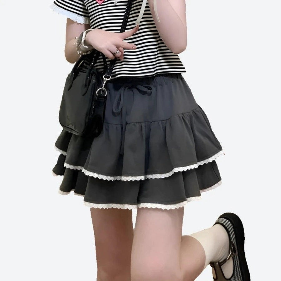 Cute Tiered Lace Hem Mini Skirts