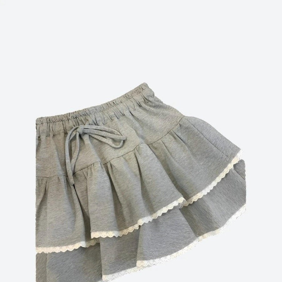 Cute Tiered Lace Hem Mini Skirts