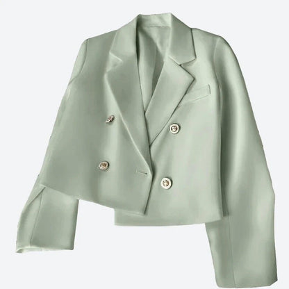 Double-Breasted Tailored Satin Blazer Jackets