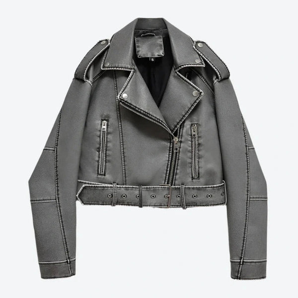 Edgy Cropped Faux Leather Biker Jackets