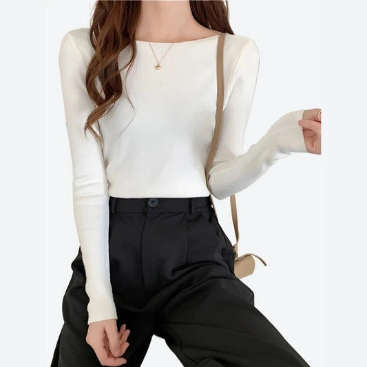 Elegant Boat Neck Slim Fit Tops