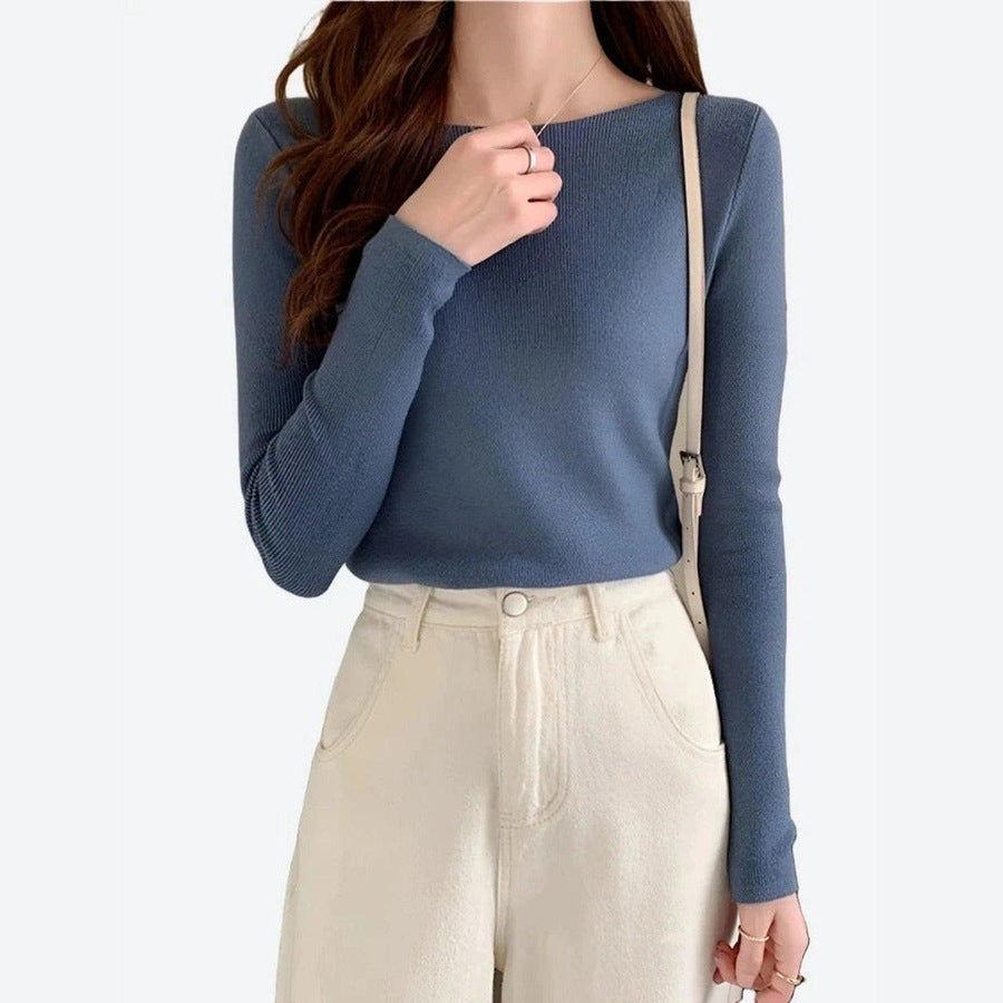 Elegant Boat Neck Slim Fit Tops