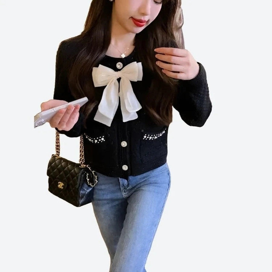 Elegant Bow-Accent Knit Cardigans