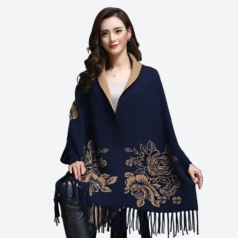 Elegant Floral Fringe Trim Ponchos