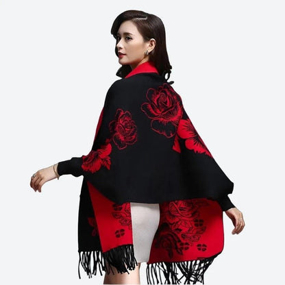 Elegant Floral Fringe Trim Ponchos