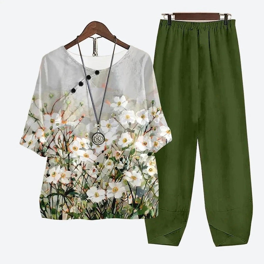 Elegant Floral Print Casual Set