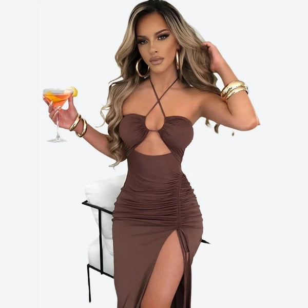 Elegant Halter Neck Cutout Dresses