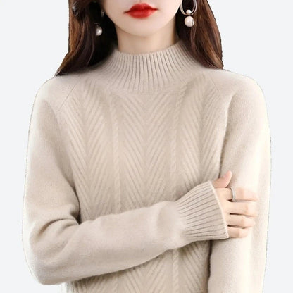 Elegant High-Neck Cable Knit Sweaters