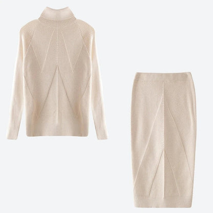 Elegant Knit Turtleneck Top Skirt Set