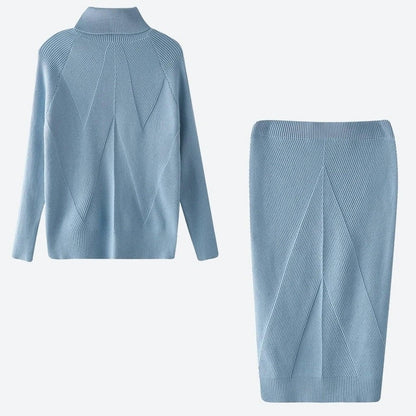 Elegant Knit Turtleneck Top Skirt Set