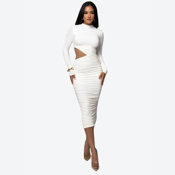 Elegant Long Sleeve Cut-Out Midi Dresses