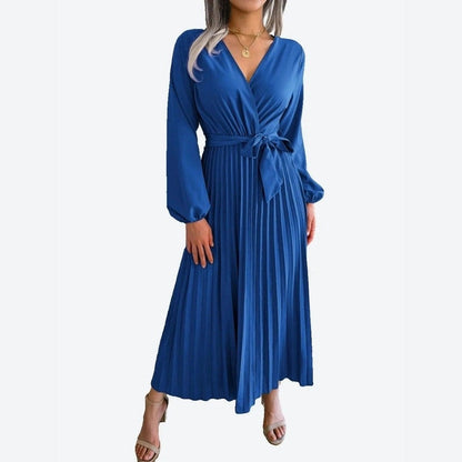 Elegant Long-Sleeve Pleated Midi Dresses