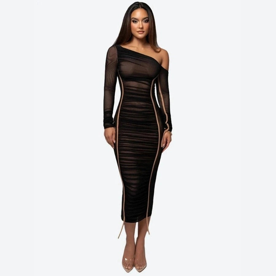 Elegant One-Shoulder Sheer Bodycon Dresses