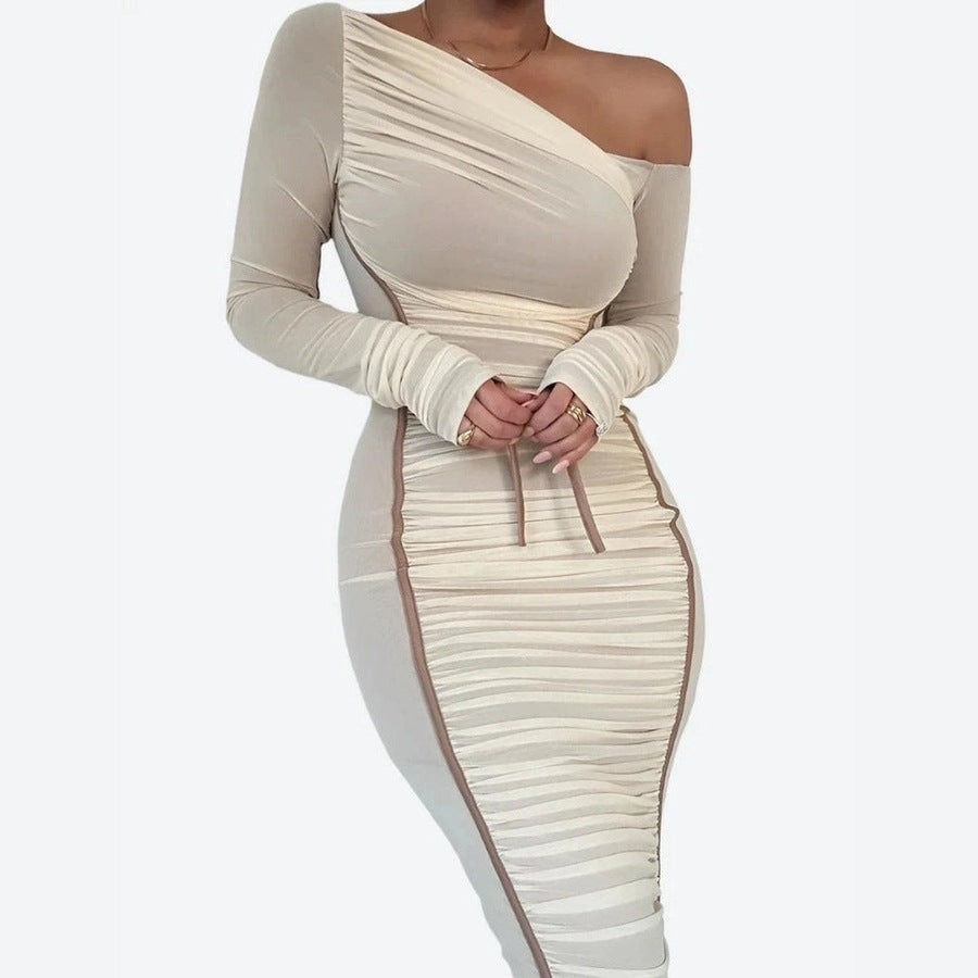 Elegant One-Shoulder Sheer Bodycon Dresses