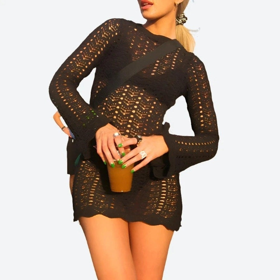 Elegant Open-Back Long Sleeve Crochet Dresses