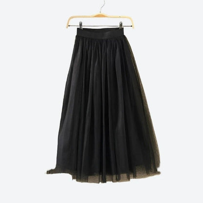 Elegant Pleated Tulle Midi Skirts