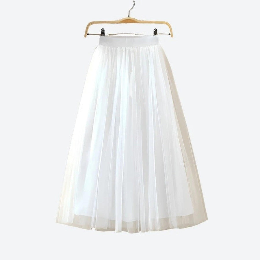 Elegant Pleated Tulle Midi Skirts