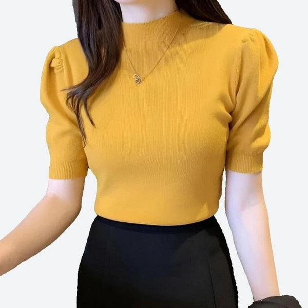 Elegant Puff Sleeve Knit Blouses