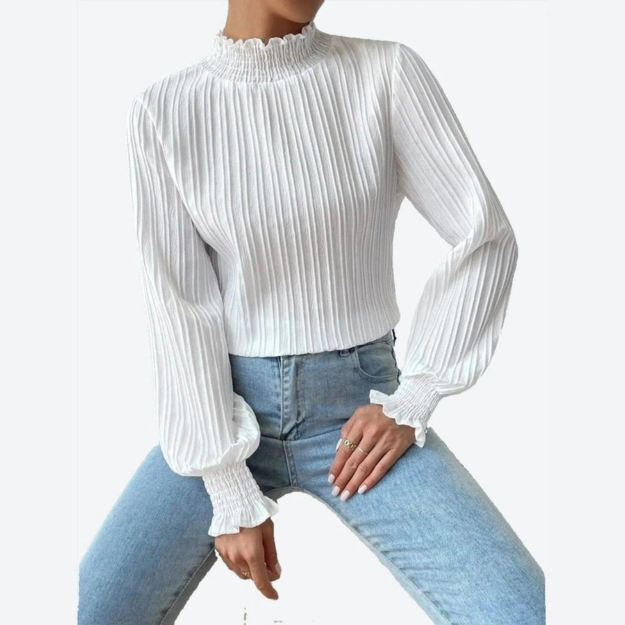 Elegant Quality Pleated Long Sleeve Blouses