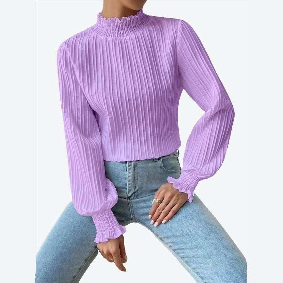 Elegant Quality Pleated Long Sleeve Blouses