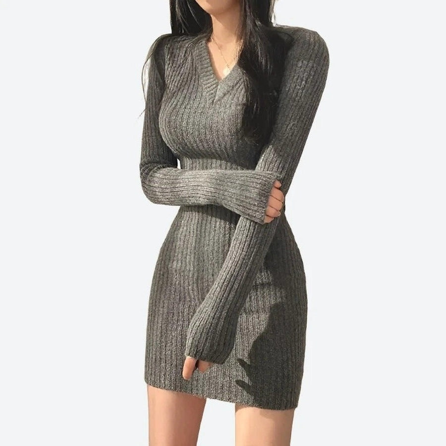 Elegant Ribbed Long-Sleeve Bodycon Dresses