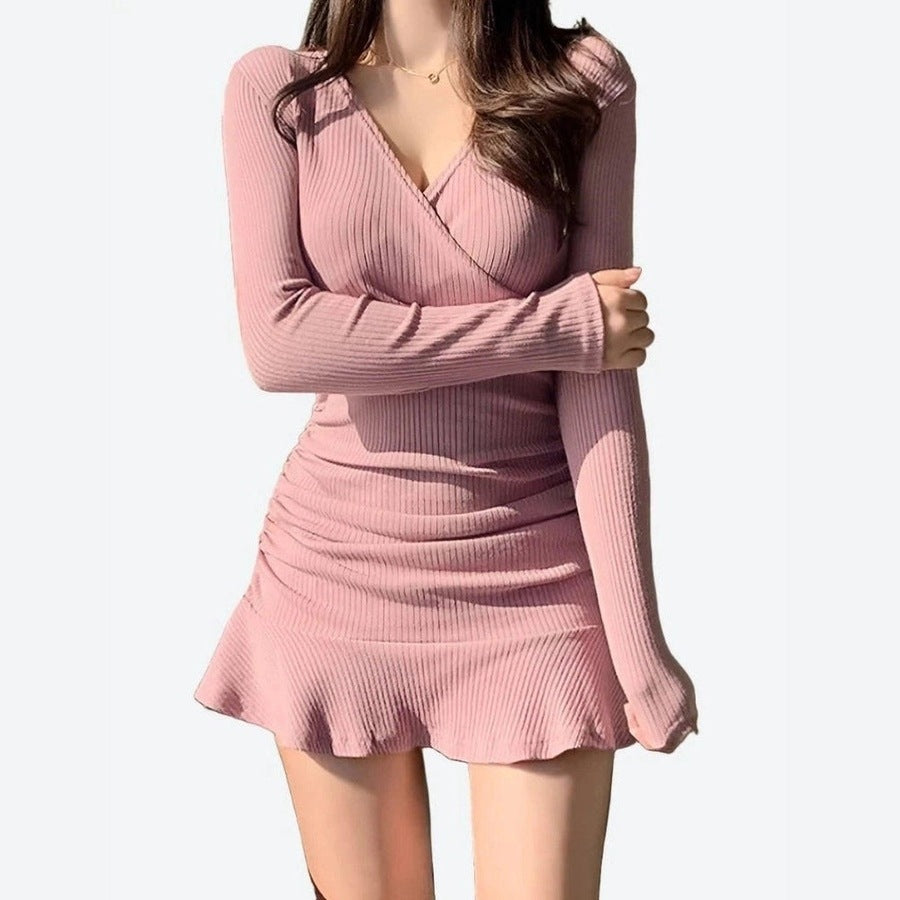 Elegant Ribbed Long Sleeve Dresses