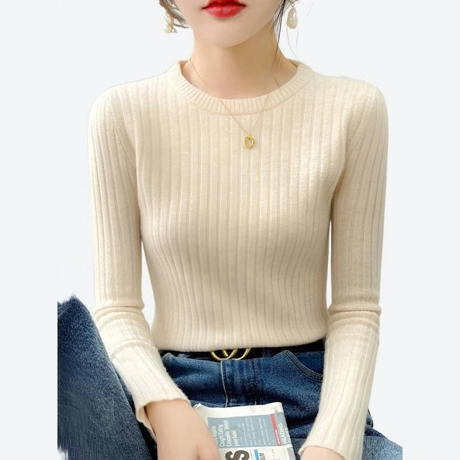 Elegant Ribbed Long-Sleeve Knit Tops