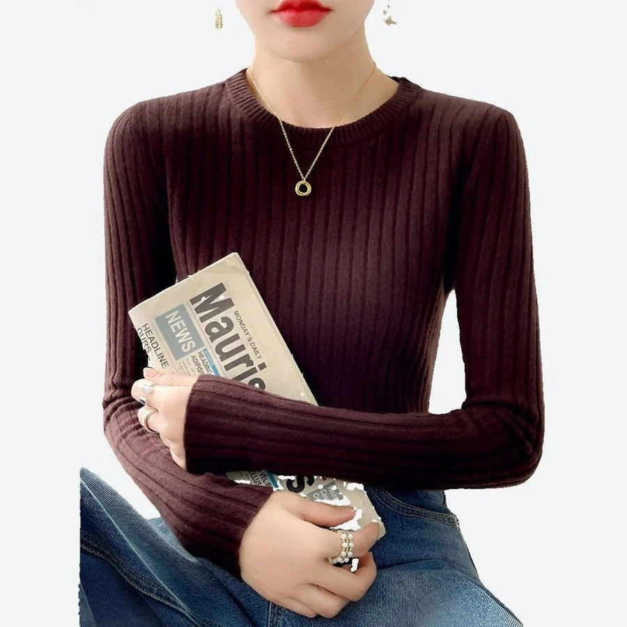 Elegant Ribbed Long-Sleeve Knit Tops