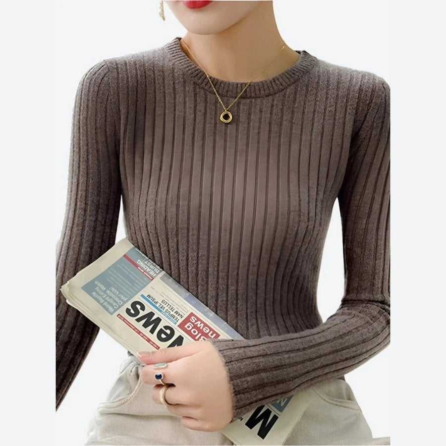 Elegant Ribbed Long-Sleeve Knit Tops