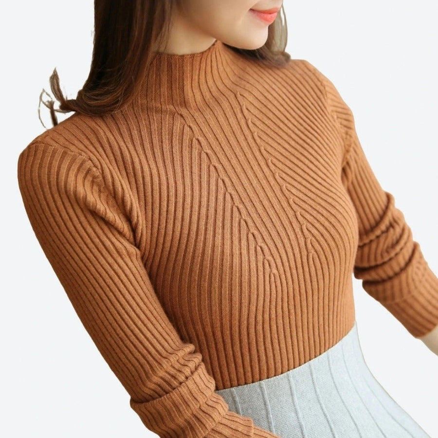 Elegant Ribbed Long-Sleeve Tops