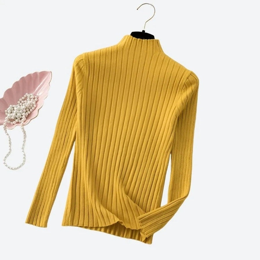 Elegant Ribbed Mock-Neck Sweaters