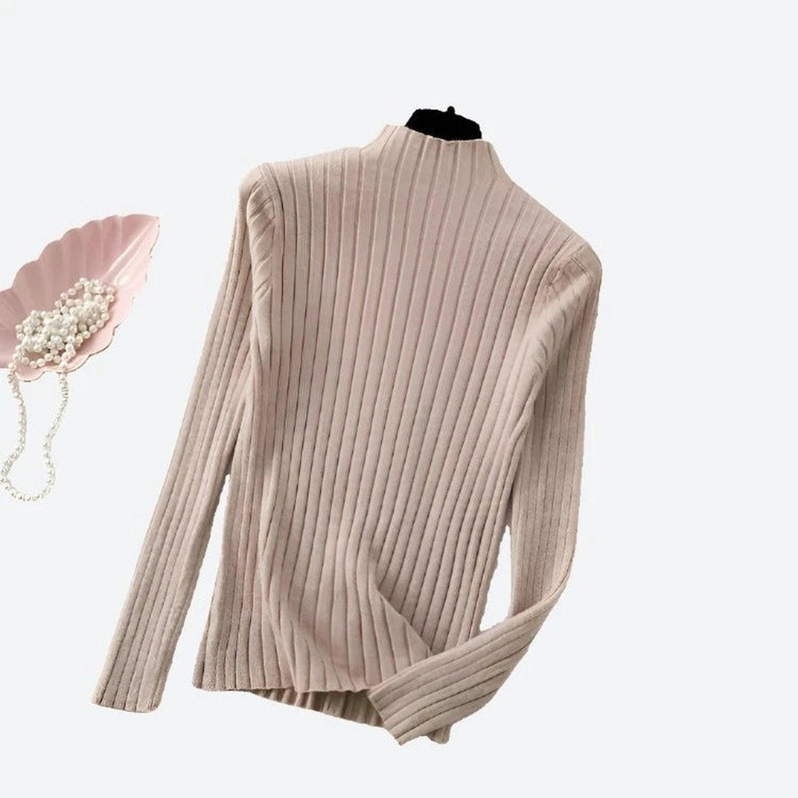 Elegant Ribbed Mock-Neck Sweaters