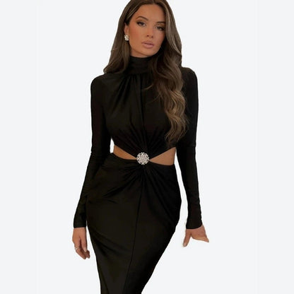 Elegant Ruched Cut-Out Midi Dresses