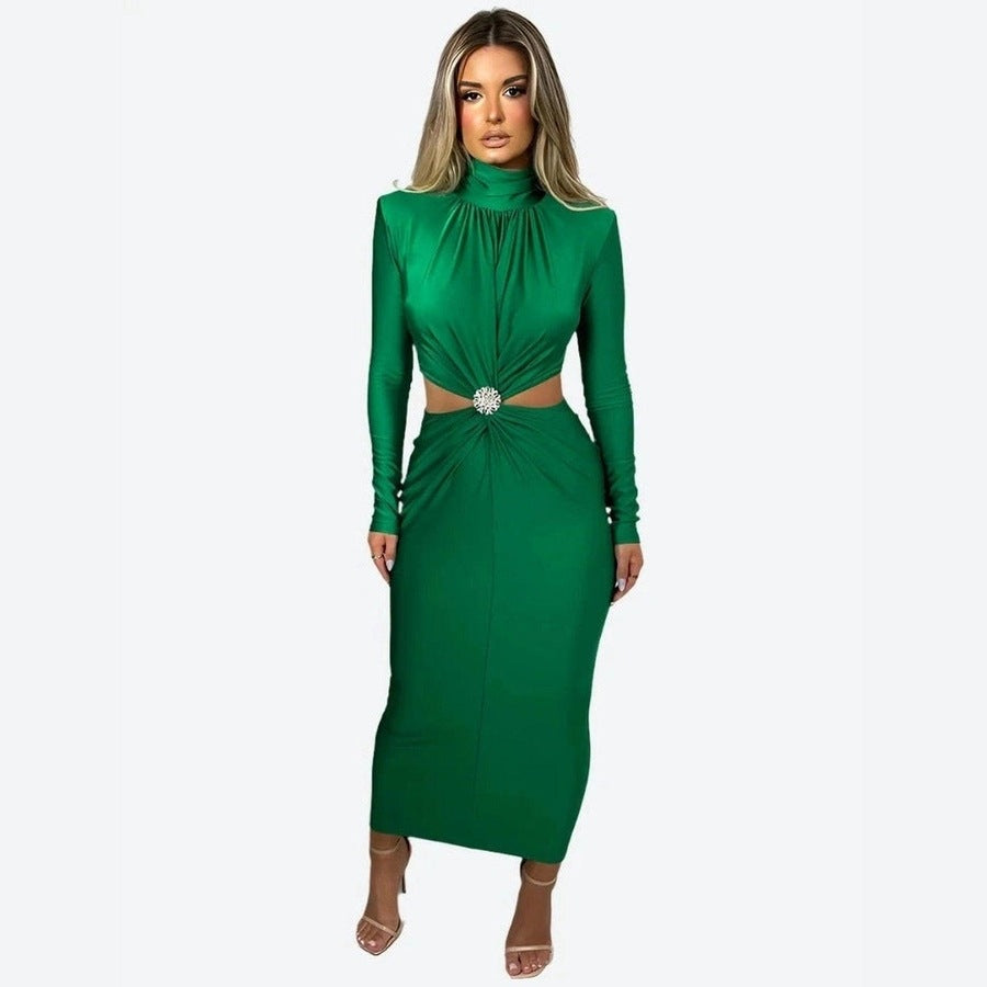 Elegant Ruched Cut-Out Midi Dresses