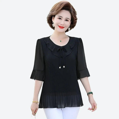 Elegant Ruffle Neck Pleated Blouses