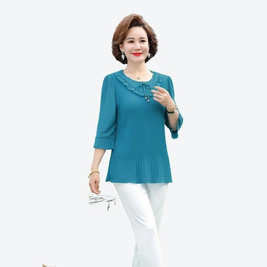 Elegant Ruffle Neck Pleated Blouses