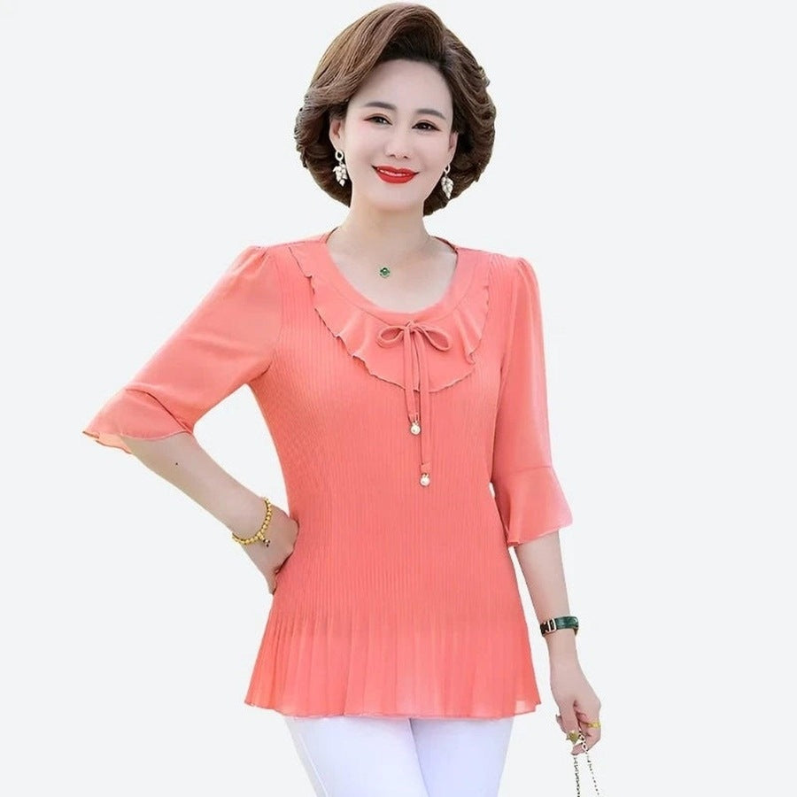 Elegant Ruffle Neck Pleated Blouses