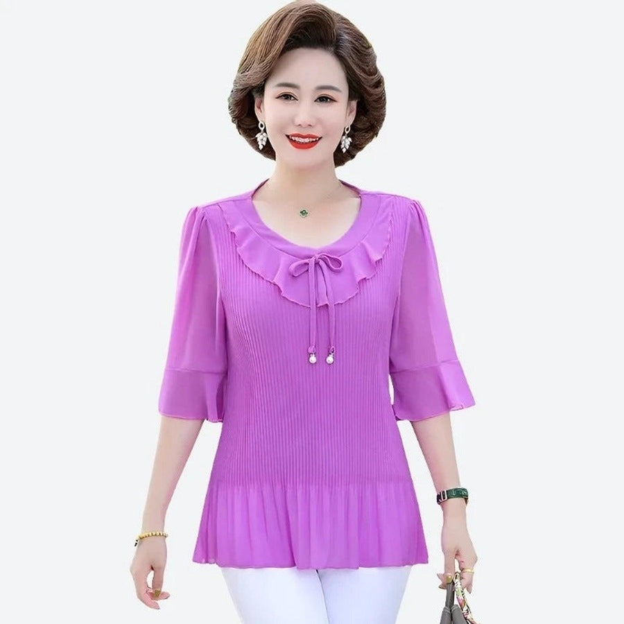 Elegant Ruffle Neck Pleated Blouses