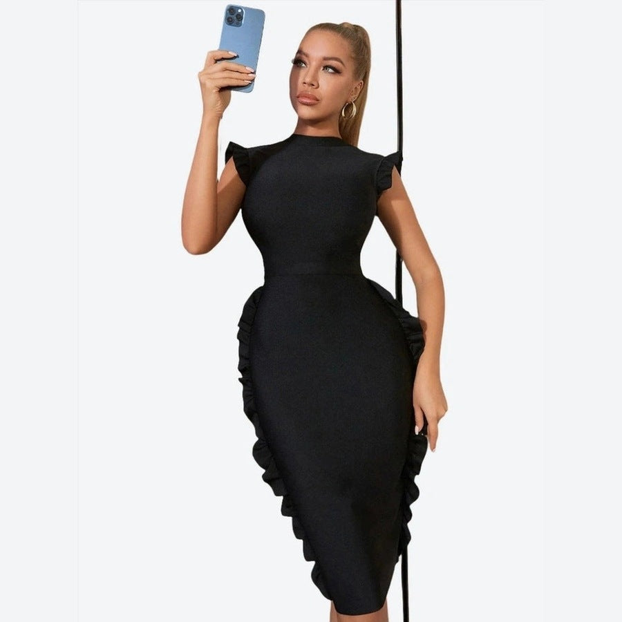 Elegant Ruffle-Sleeve Bodycon Midi Dresses