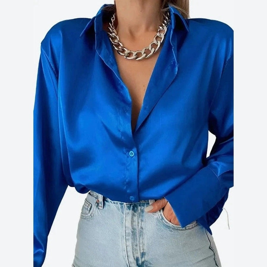 Elegant Satin Deep-V Blouses