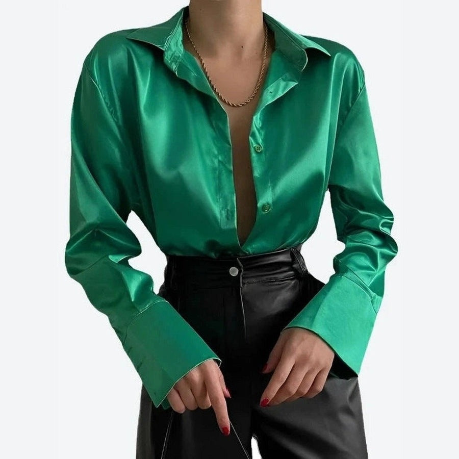 Elegant Satin Deep-V Blouses