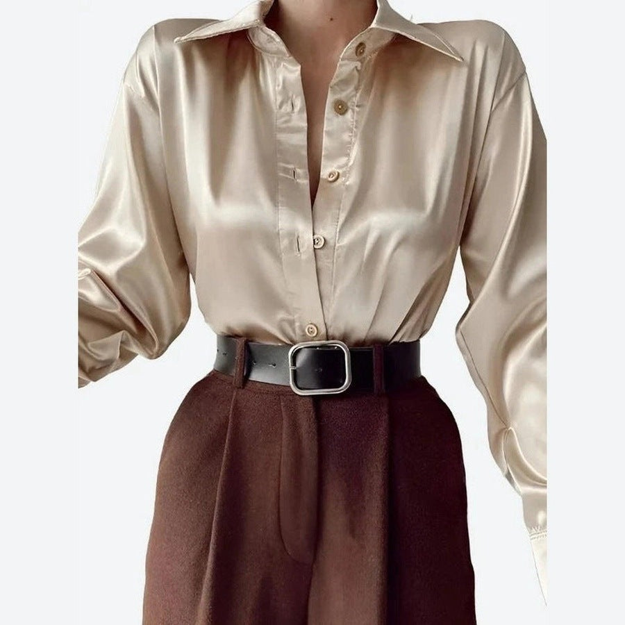 Elegant Satin Deep-V Blouses