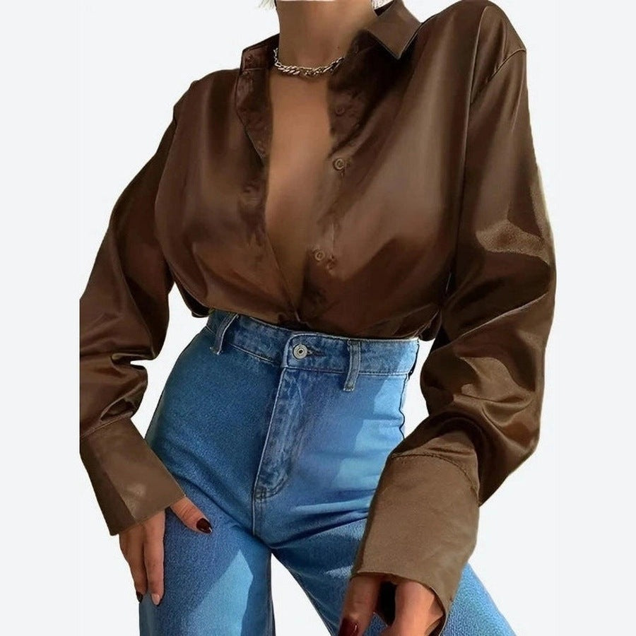 Elegant Satin Deep-V Blouses