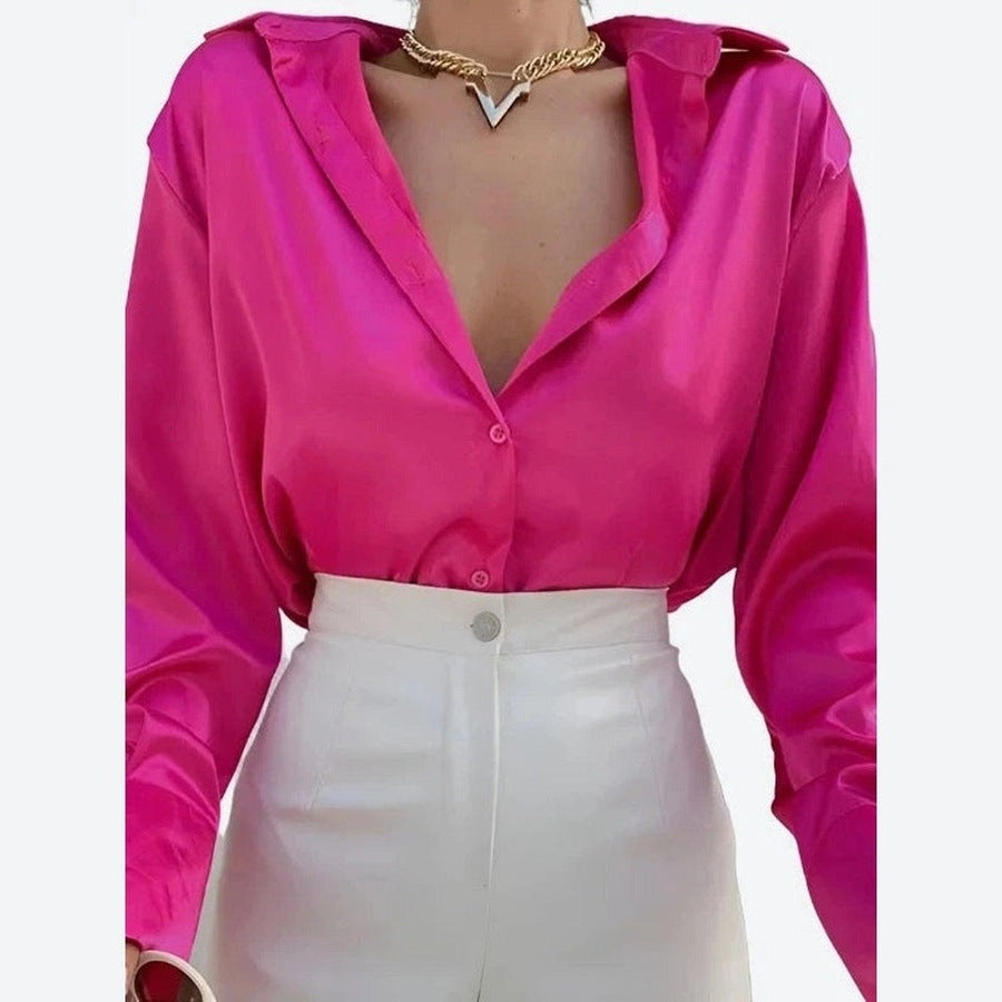 Elegant Satin Deep-V Blouses