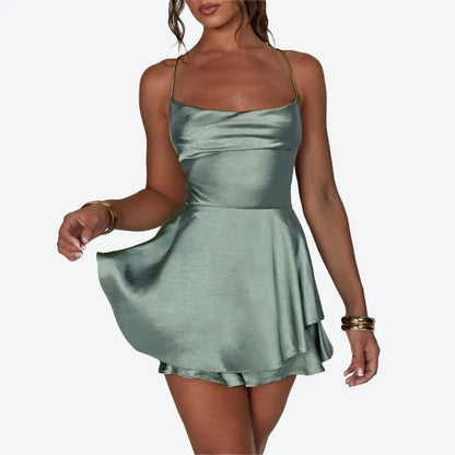 Elegant Satin Tiered Mini Dresses