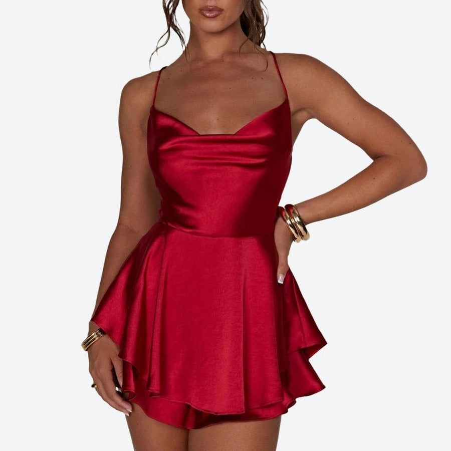 Elegant Satin Tiered Mini Dresses