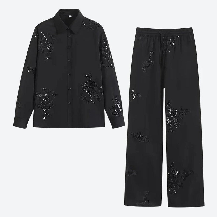 Elegant Sequin Embellished Shirt Pant Set